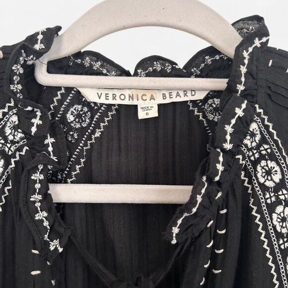 Veronica Beard Minos Embroidered Flutter Sleeve Mini Dress – Silk-Blend Boho 6 - Picture 8 of 8